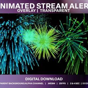 5 Fireworks Animated Stream Decoration Pack | Animated Party Fireworks Stream Overlay | Celebration Alert Stream Overlay |  Cheer Bits Alert