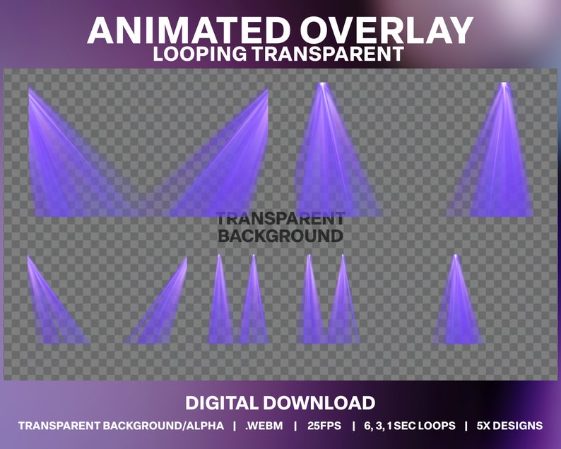 Animierte Lila Bühnenstrahler Loop: Twitch DJ Stream Overlay (Digitaler Download) Bild 6