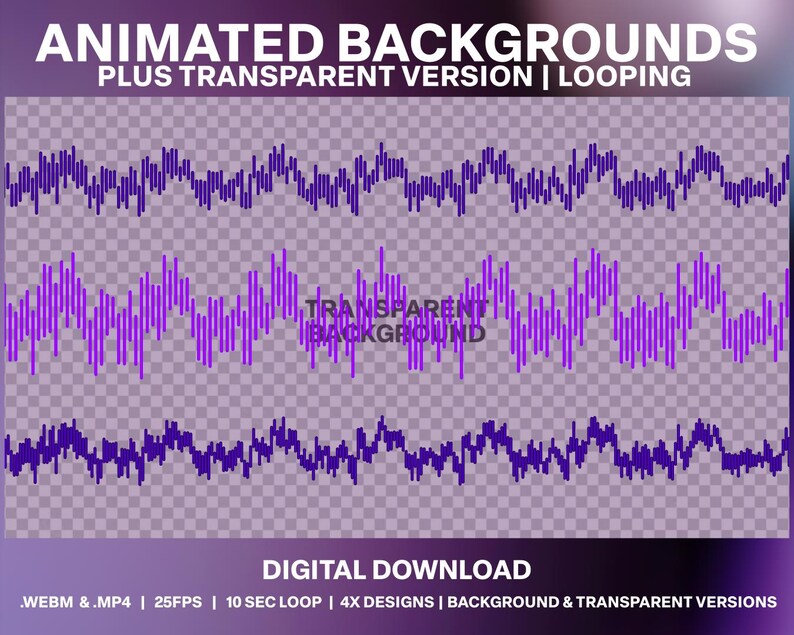 Animated Audio Wave Loop Backgrounds: DJ Stream Decoration (digital ...