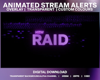Neon Glitch Animated Stream Alerts | VHS Stream Decoration |  Purple Twitch Overlays | Glowing Glitch Alert Overlay | Purple Live Stream