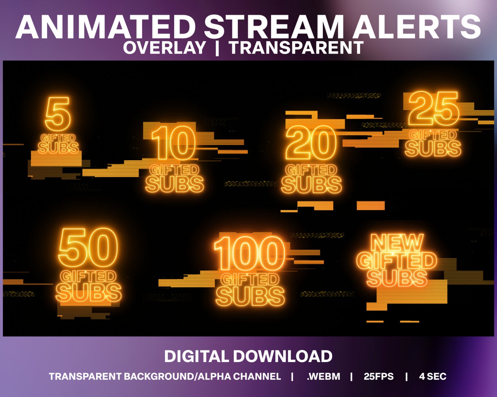 Neon Glitch Twitch Sub Alerts: Animated Cyberpunk Stream Overlay ...