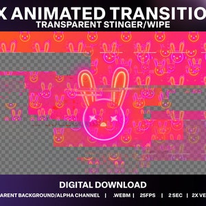 2x Glitch Glowing Easter Animated Transition | Bunny Stream 2 Wipes | Neon Animated Stream Transition |  Pink Glitch Bunny Stream Stinger