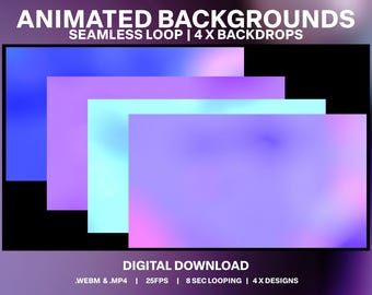 Animated Gradient Backgrounds Pack | MP4 | webM | Looping Colour Backdrop Video | Twitch | Kick | Youtube | Facebook | OBS | Zoom | vtuber