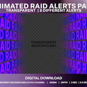 Animated RAID Stream Alert Bundle | 3D RAID Alerts Pack | 8 Designs Live Stream Overlay | Modern Gaming Alert