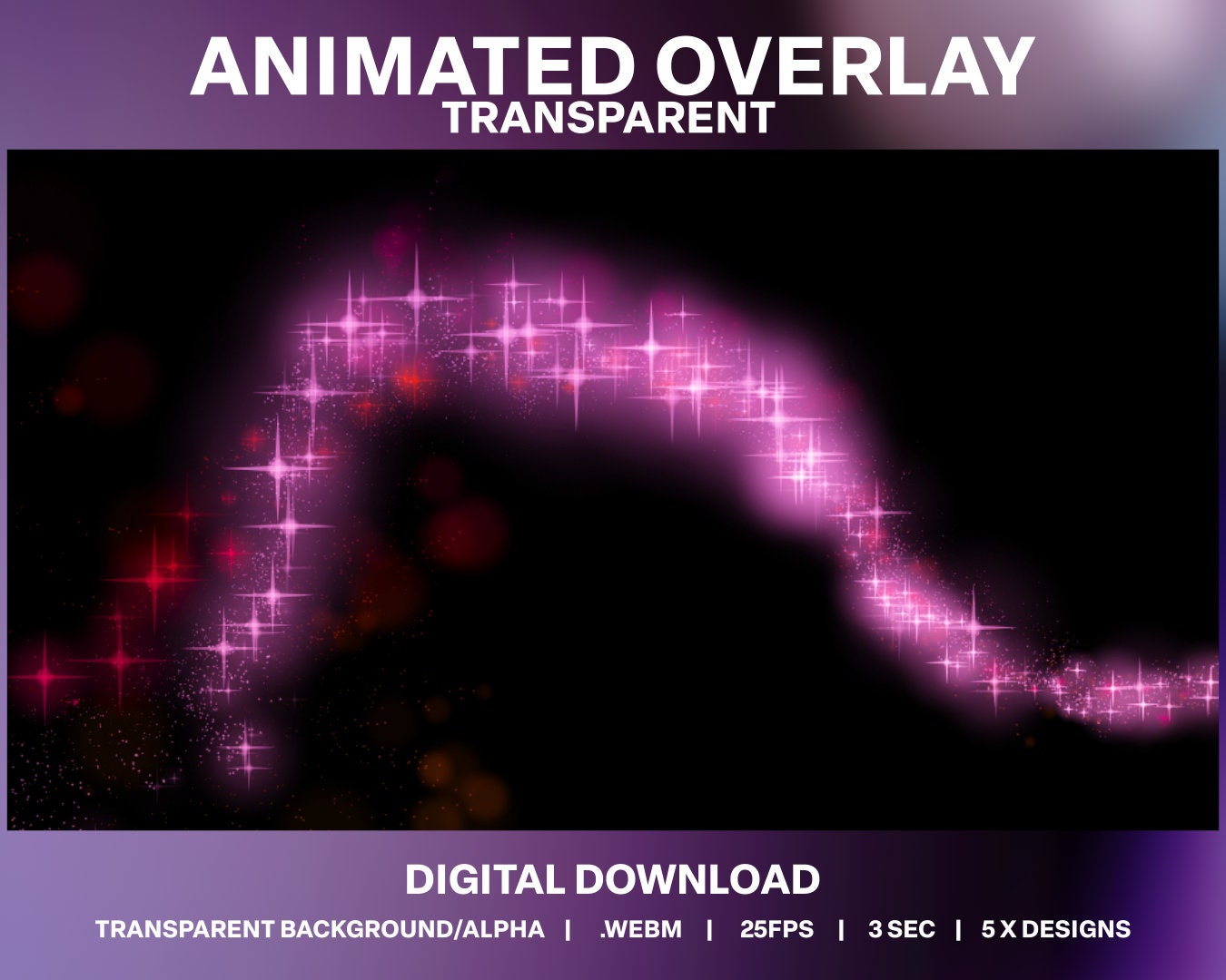 Particle Trail Animated Stream Overlay | Magical Pink Stream Decoration | Transparent Sparkle Lights Overlay | Star Lights Video Overlay