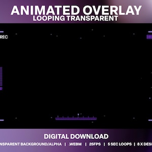 Purple Animated Recording Camera Overlay Pack | 8x Viewfinder Stream | Streaming Vintage UI Decoration | Old Glitch transparent Interface