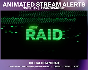 Neon Glitch Animated Stream Alerts: Green Twitch Overlays (Digital Download)