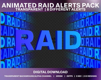 Animated 3D RAID Stream Alerts: 8 Gaming Overlay Designs (WebM Digital Download)