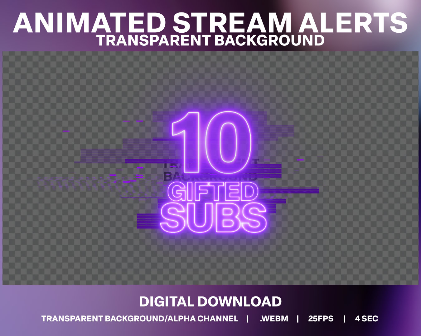 Purple Neon Glitch Subscriber Stream Alerts: Animated Twitch Sub ...