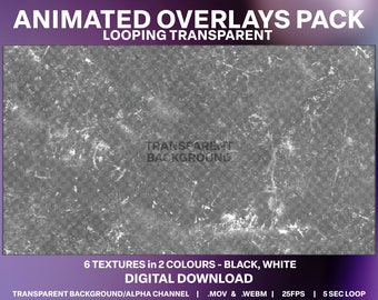 Old Film Noise Animated Transparent Overlay 6 Pack | Texture Grunge Stream Overlay | Old VHS Transparent Noise | Vintage Editing Overlays