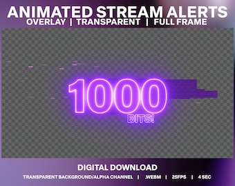 Purple Neon Glitch Bomb Bits Animated Alert | Twitch bits Stream Cheers Overlay | Cyber Punk Cheer Alerts | 500, 1000, 5000, 10,000 Bits