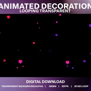 Glow Hearts Animated Stream Decoration | valentines Red Glowing Overlays | Animated romantic Heart Overlay | Floaty Hearts Twitch Stream