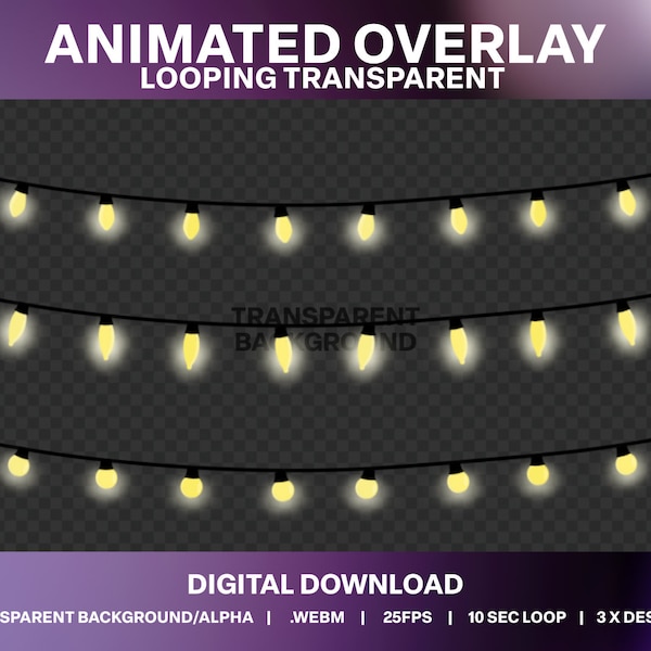 Fairy lights Animated Stream Overlay | Festive Lighting Stream Decoration | Transparent Festoon Lights Overlay | Party Lights Video Overlay