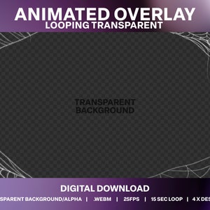 Spider Web Animated Stream Overlay | Creepy Halloween Live Stream Decoration | Transparent Spooky Web Overlay | Animated Cobweb Decoration
