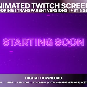 Telas de transmissão animadas do Twitch com falhas de neon: sobreposição de Cyber Punk (download digital)