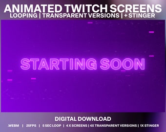Neon Glitch Animated Twitch Stream Screens: Cyber Punk Overlay (Digital Download)