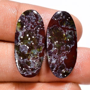 Par de piedras preciosas sueltas de jaspe de dragón en forma ovalada, cabujón, para hacer hermosas joyas, 23 ct., 24 x 10 x 4 mm