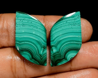 Natural Malachite Pair Cabochon Loose Green Malachite Crystal Pair 25X15X4 mm Size Green Pair Stone
