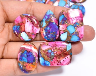 Natural Multi Color Spiny Oyster Copper Turquoise Cabochon Loose Copper Turquoise Gemstones Variations Jewelry Making Stone .