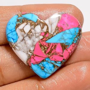 Cabochon de barbe à papa turquoise, coeur turquoise, pierre de 26 x 30 x 5 mm, poli des deux côtés, dos plat