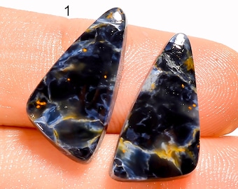 Par de cabujones de pietersita natural Par de pietersita auténtica Par de cristales de pietersita Par de pietersita pulida por ambos lados