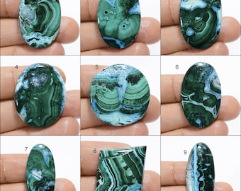 Cabochon de chrysocolle en malachite naturelle, pierre précieuse en vrac, pierre précieuse de malachite chrysocolle pour la fabrication de bijoux en pierre comme image