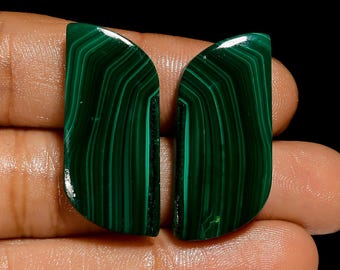 Natural Malachite Pair Cabochon Loose Green Malachite Crystal Pair 30X14X4 mm Size Green Pair Stone