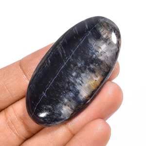 Zeer mooie 100% natuurlijke blauwe tijgeroog ovale cabochon, blauwe tijgeroog edelsteen, helende edelsteen, 77 karaat: 51 x 28 x 6 mm.