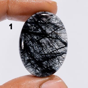 Cabujón de cuarzo rutilado negro natural con parte trasera plana y pulido alto (varias opciones)