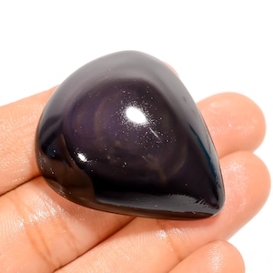 Cabujón de obsidiana de ojo de arcoíris con parte trasera plana y pulida, tamaño 37 x 32 x 13 mm, cristal de ojo de arcoíris.