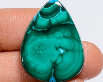 Natuurlijke malachiet chrysocolla cabochon groen kristal 28 x 21 x 5 mm maat chrysocolla malachiet steen beide zijden gepolijste steen