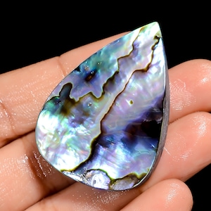 Natural Abalone Shell Cabochon Loose Gemstone 42X30X9 mm 87 Carat Drop Shape Abalone Shell Gemstone For Making Jewelry