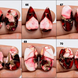 Par de cabujón de turquesa roja, par de cristales de turquesa de cobre rojo, turquesa pulida por ambos lados imagen 9