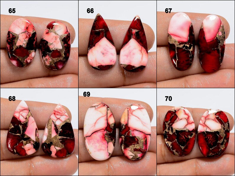 Par de cabujón de turquesa roja, par de cristales de turquesa de cobre rojo, turquesa pulida por ambos lados imagen 9