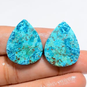 Paire de chrysocolles naturelles, pierres précieuses lisses des deux côtés, polies Paire de chrysocolles : 25 x 19 x 4 mm