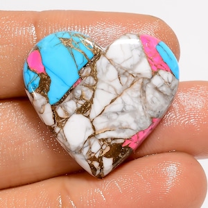 Cabochon de barbe à papa turquoise, coeur turquoise, pierre de 24 x 26 x 5 mm, pierre polie des deux côtés, dos plat