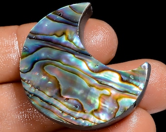 Natural Abalone Shell Cabochon Loose Crescent Moon Abalone Shell Stone Flat Back Moon Shape Crystal