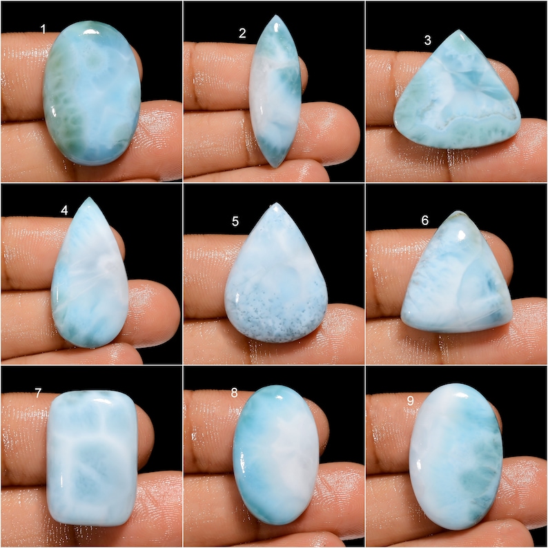 Pietra preziosa sciolta di Larimar naturale Cabochon Bella pietra preziosa di larimar Gioielli avvolgenti in filo, Pietra di cristallo di Heling Larimar per realizzare gioielli immagine 3