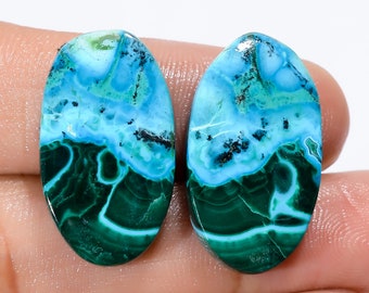 Natural Malachite Chrysocolla Pair Gemstone 25X14X4 mm 33 Carat Oval Shape Chrysocolla Malachite Pair, Green Pair Stone For Making Earrings