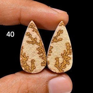 Natural Psilomelane Dendrite Pair Gemstone Psilomelane Dendrite Earring Pair Stone Cabochon Dendrite Pair Gemstone, Loose Gemstone