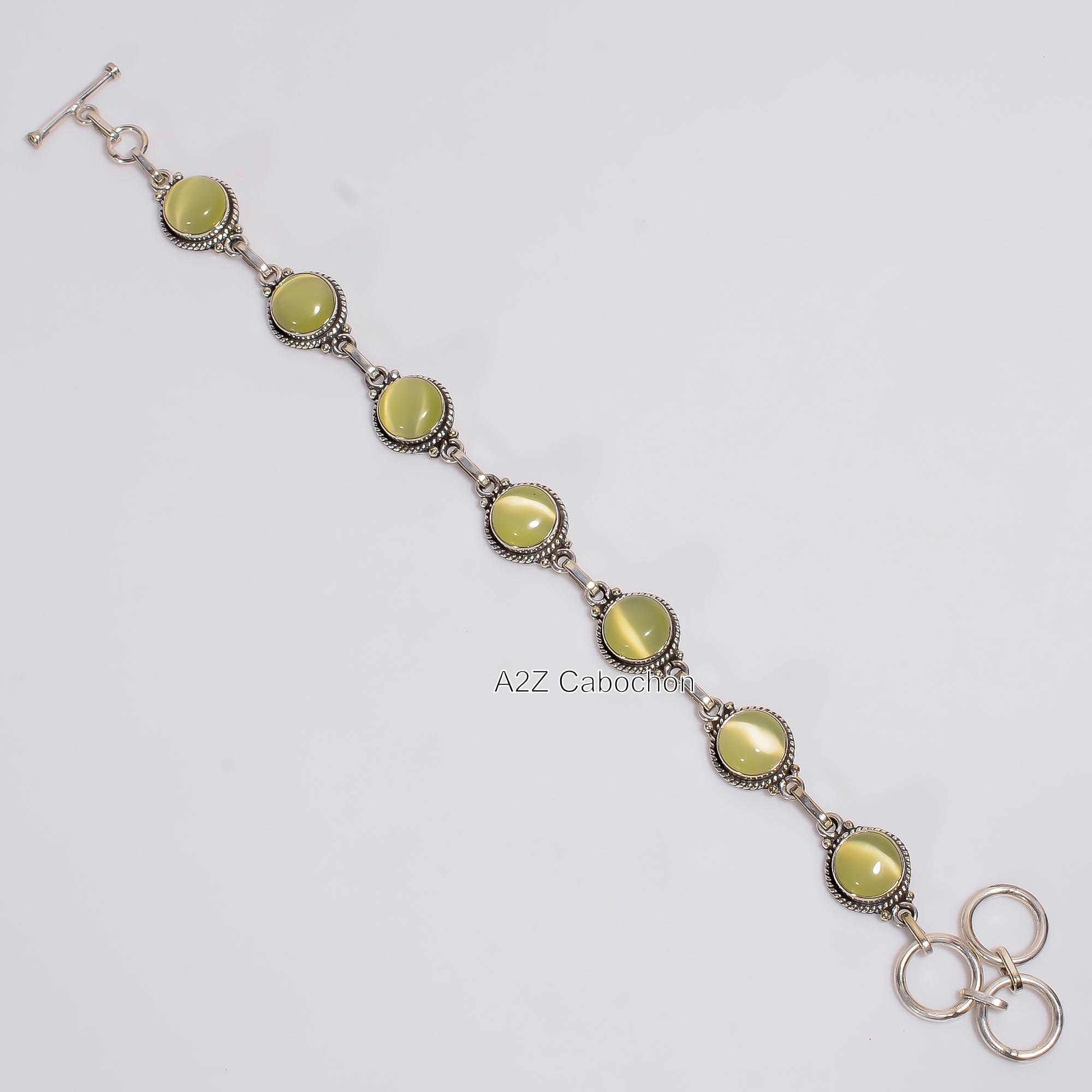 925 Sterling Silver Bracelet Lemon Cats Eye Bracelet Jewelry