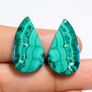 Paire de chrysocolles en malachite naturelle 24 x 14 x 3 mm, 27 carats Paire de chrysocolles et de malachites