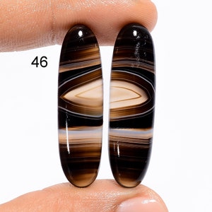 Paire d'agates noires naturelles du Botswana, Paire de pierres précieuses en agate du Botswana, Pierres précieuses en vrac, Paire de pierres d'agate pour faire des boucles d'oreilles (Les paires comme sur la photo