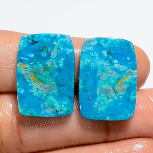 Paire de chrysocolles naturelles, pierres précieuses lisses des deux côtés, polies, paire de chrysocolles, 21 x 15 x 4 mm