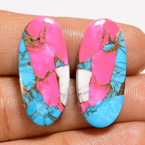 Paire de cabochons barbe à papa turquoise