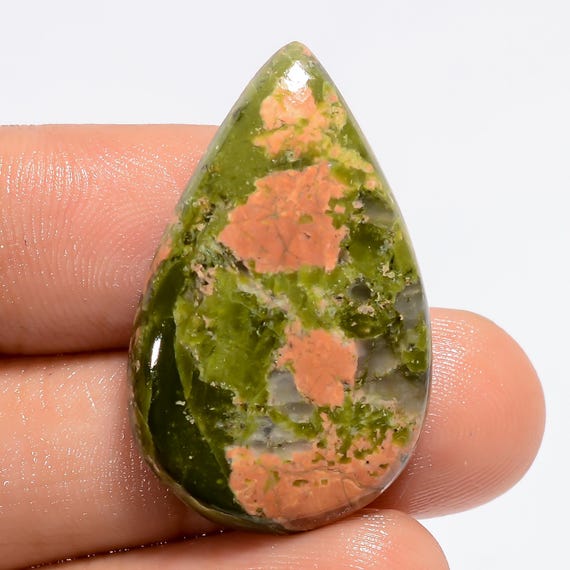 Mineral Green Orange Gemstone Natural Unakite Cabochon Drop Green