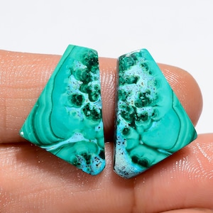 Paire de pierres précieuses en malachite naturelle et chrysocolle 17 x 14 x 3 mm Paire de pierres de chrysocolle et de malachite