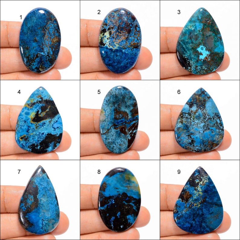 Azurite Cabochon Loose Gemstone Azurite Healing Crystals Azurite Gemstone Azurite Flat Black Stone Natural Azurite Stone Azurite As Picture image 1