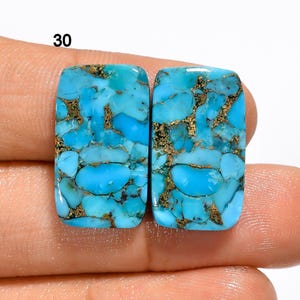 Paire de pierres précieuses cabochons en cuivre bleu turquoise et turquoise Paire de pierres précieuses bleu turquoise, paire de pierres précieuses en cuivre turquoise pour la fabrication de boucles d'oreilles, cadeau pour elle