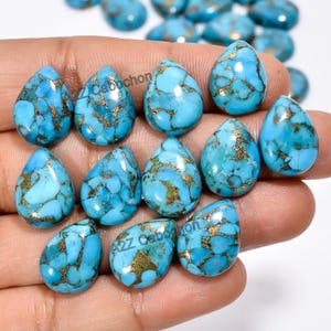 16 x 12 mm di cristallo turchese naturale con retro piatto, forma a goccia, pietra turchese spinosa color rame blu cielo per la creazione di gioielli